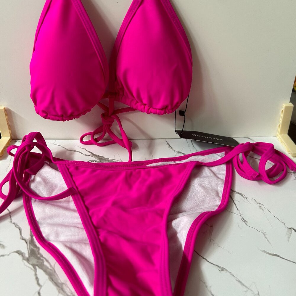 Hot Pink Suvimuga Women's Triangle Bikini Top String Bikini small